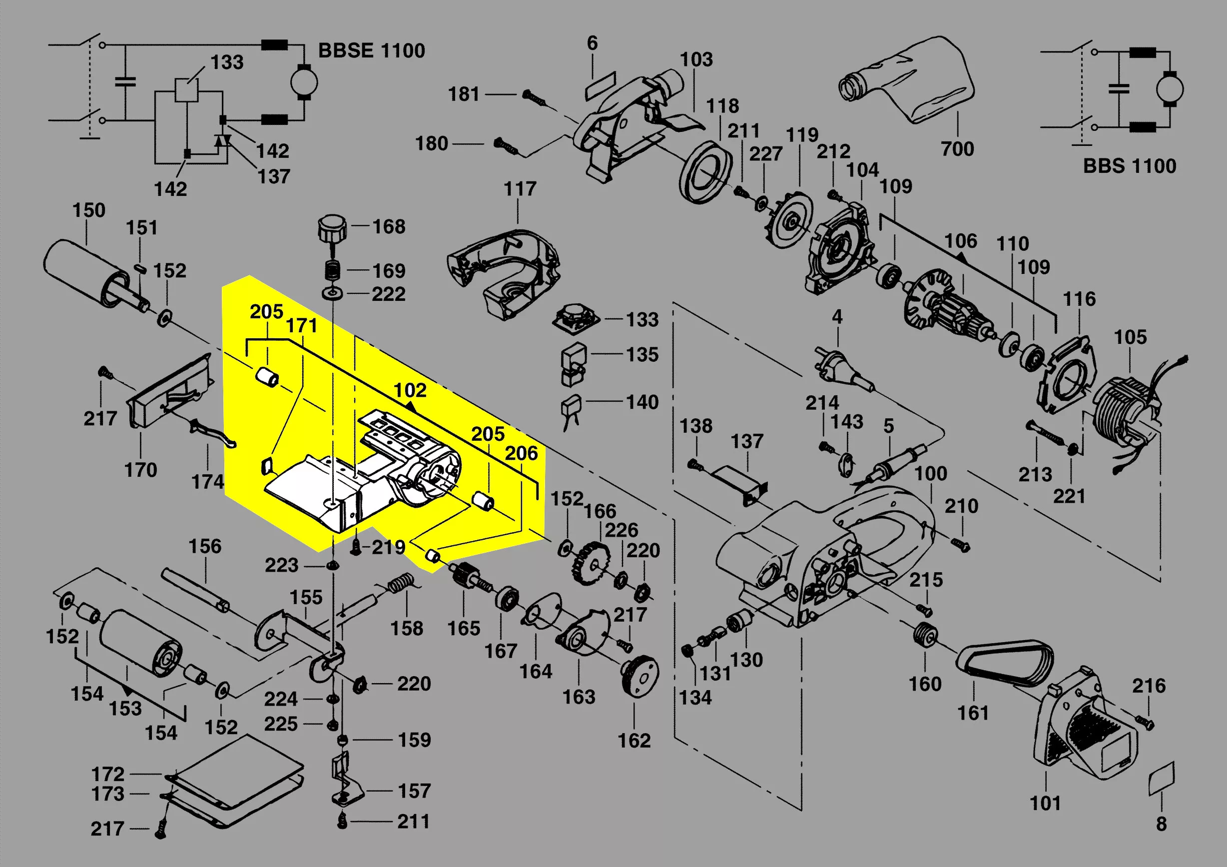 châssis base réf. 4931413554 AEG pour ponceuse à bande